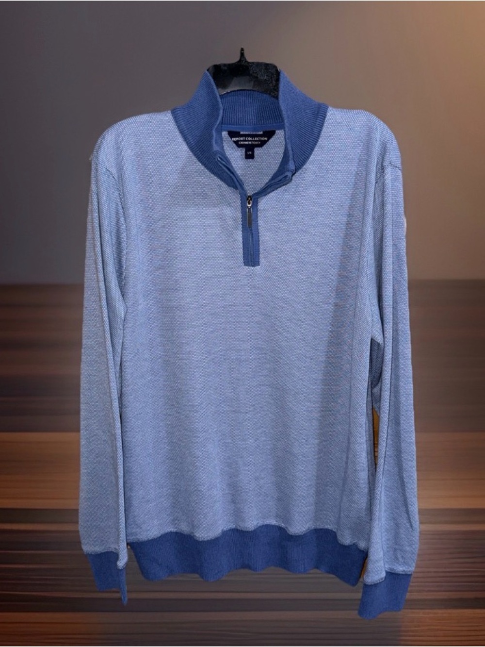 NWT Report Collection Calm Blue Cashmere Touch Quarter-Zip Sweater-L